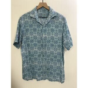 Resort Camp Linen Mandala Abstract Print Button Shirt M Beach Luxury Villa